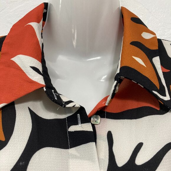 Le Streghe Womens Button up shirt 3/4 sleeves Floral Fall Leaves Italy Size M - Picture 4 of 10